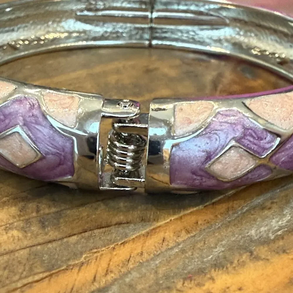 MultiColor Floral Enamel Bangle Bracelet Pearl Pink Purple